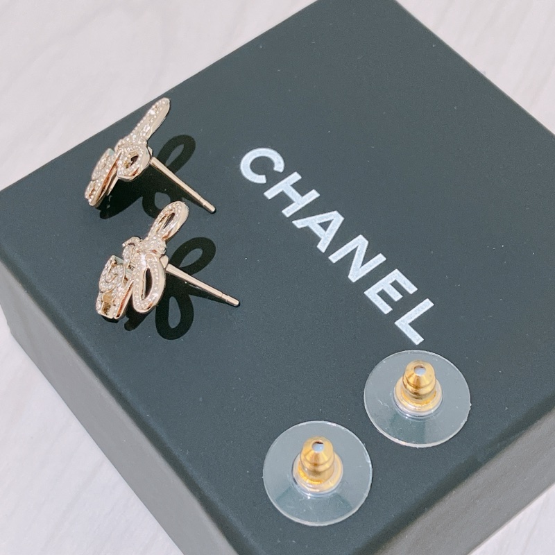 TK1885 Chanel香奈兒金色蝴蝶結雙C Logo耳環 1.4cm Ribbon With CC Logo Crystal X GHW-3