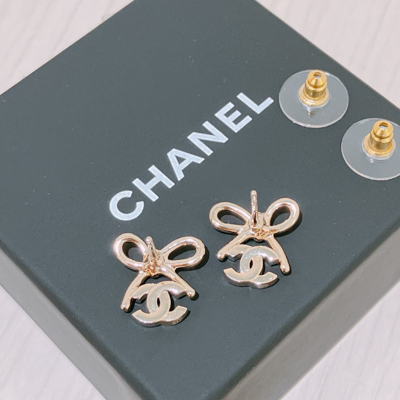 TK1885 Chanel香奈兒金色蝴蝶結雙C Logo耳環 1.4cm Ribbon With CC Logo Crystal X GHW-4