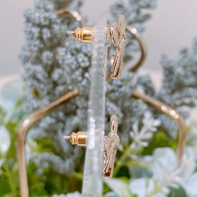 TK1885 Chanel香奈兒金色蝴蝶結雙C Logo耳環 1.4cm Ribbon With CC Logo Crystal X GHW-8