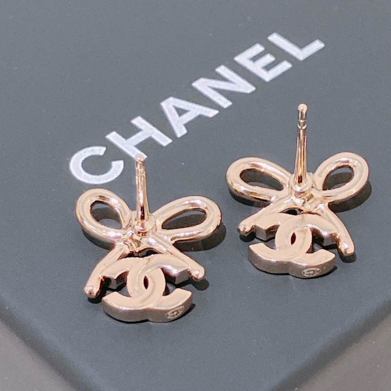 TK1885 Chanel香奈兒金色蝴蝶結雙C Logo耳環 1.4cm Ribbon With CC Logo Crystal X GHW-19