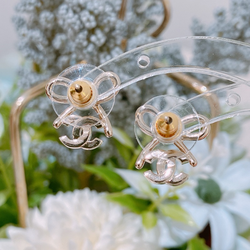 TK1885 Chanel香奈兒金色蝴蝶結雙C Logo耳環 1.4cm Ribbon With CC Logo Crystal X GHW-22