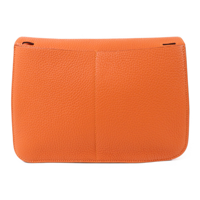 HERMES Clemence皮革Halzan 25銀扣手挽肩背兩用袋Orange-1
