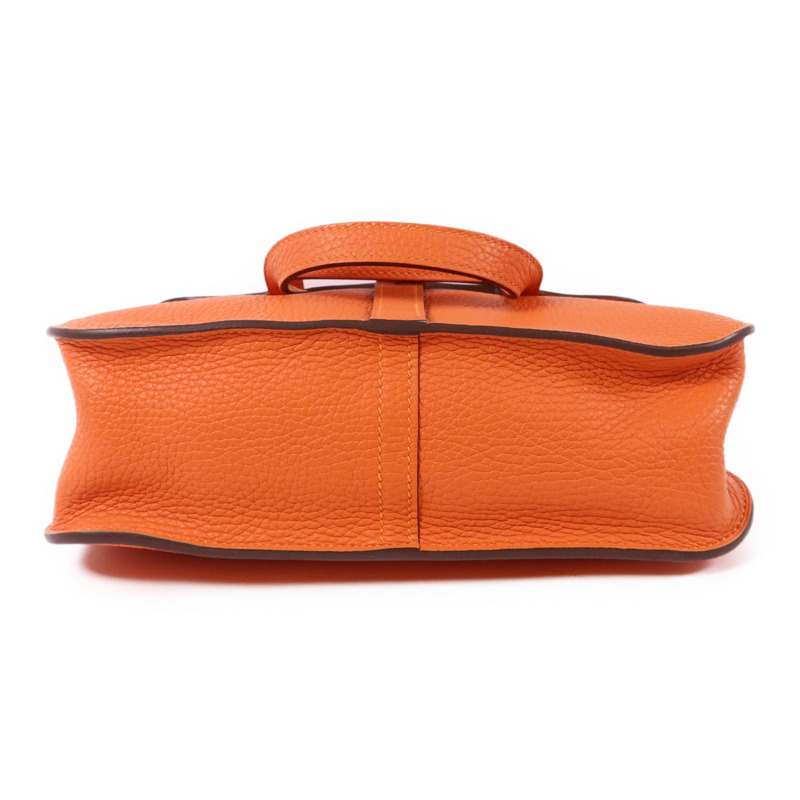 HERMES Clemence皮革Halzan 25銀扣手挽肩背兩用袋Orange-3
