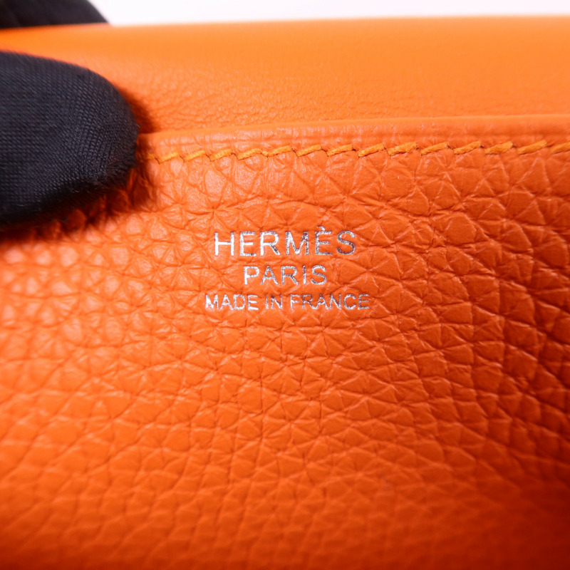 HERMES Clemence皮革Halzan 25銀扣手挽肩背兩用袋Orange-6