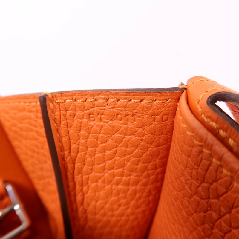 HERMES Clemence皮革Halzan 25銀扣手挽肩背兩用袋Orange-7