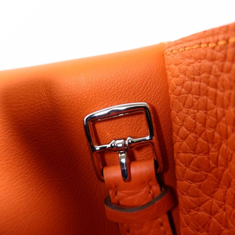HERMES Clemence皮革Halzan 25銀扣手挽肩背兩用袋Orange-8