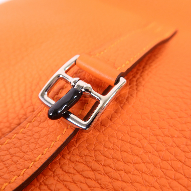 HERMES Clemence皮革Halzan 25銀扣手挽肩背兩用袋Orange-9