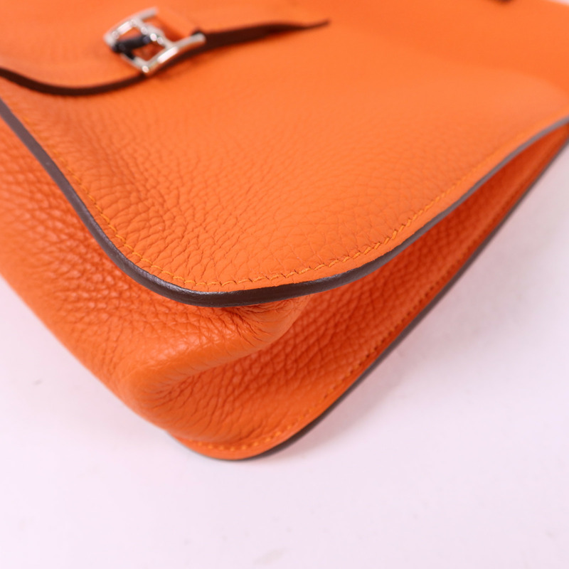 HERMES Clemence皮革Halzan 25銀扣手挽肩背兩用袋Orange-10