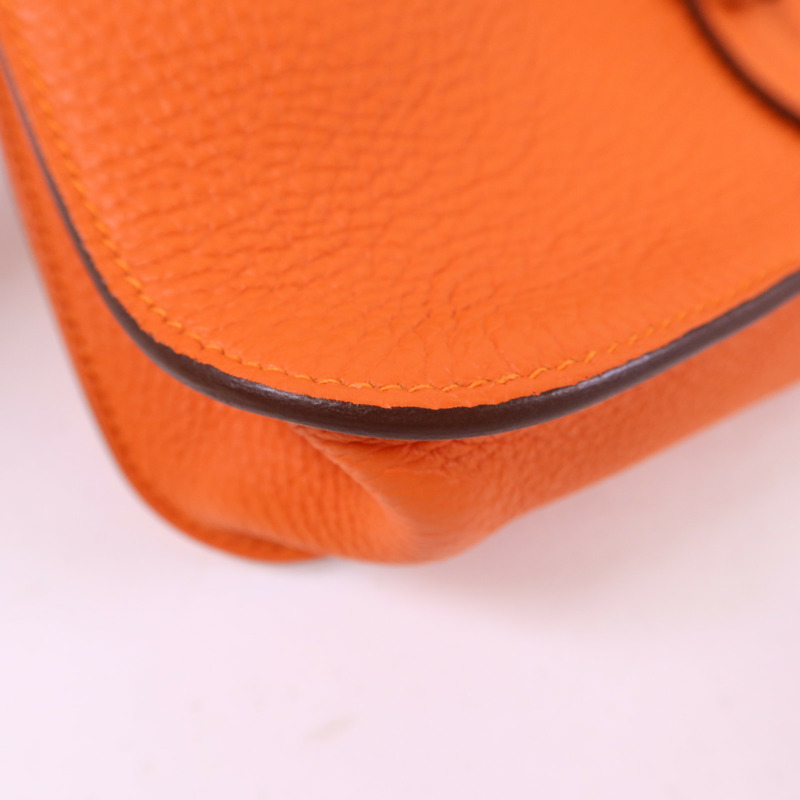 HERMES Clemence皮革Halzan 25銀扣手挽肩背兩用袋Orange-11