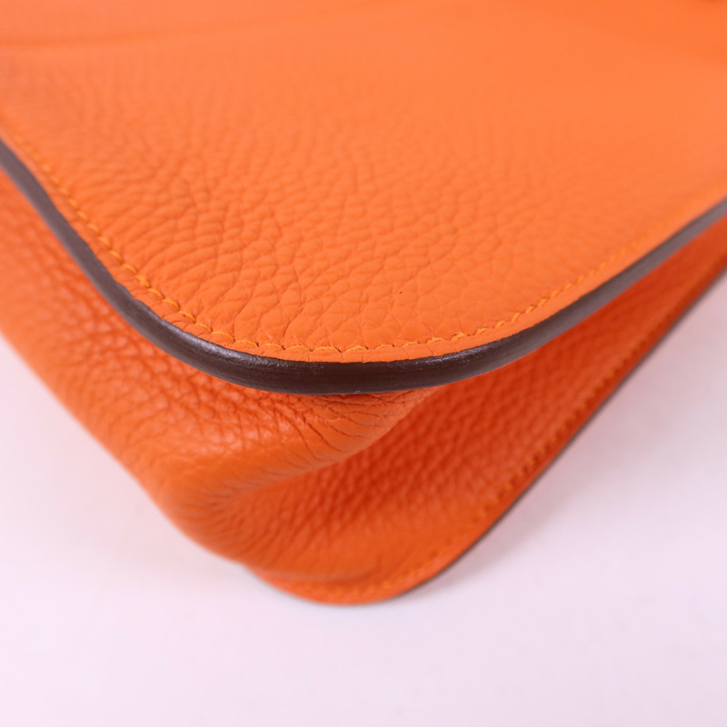 HERMES Clemence皮革Halzan 25銀扣手挽肩背兩用袋Orange-12