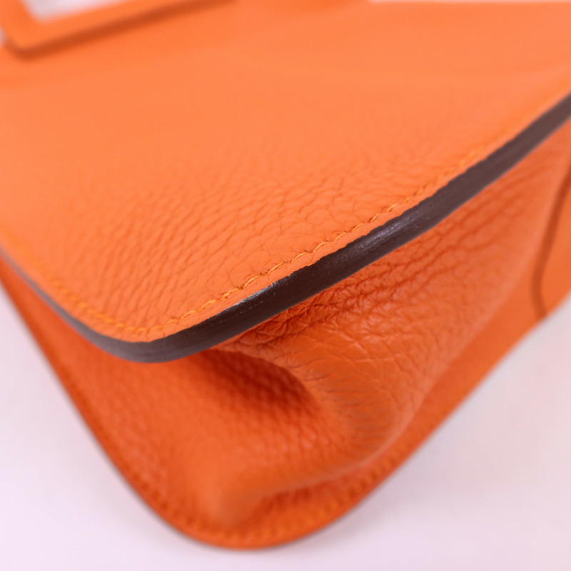 HERMES Clemence皮革Halzan 25銀扣手挽肩背兩用袋Orange-13