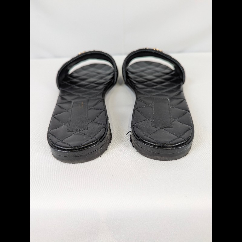 莉亞精品♡Chanel 皮穿鏈logo菱格紋拖鞋 尺碼38 二手美鞋-2