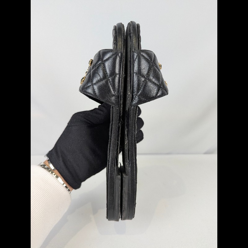 莉亞精品♡Chanel 皮穿鏈logo菱格紋拖鞋 尺碼38 二手美鞋-3