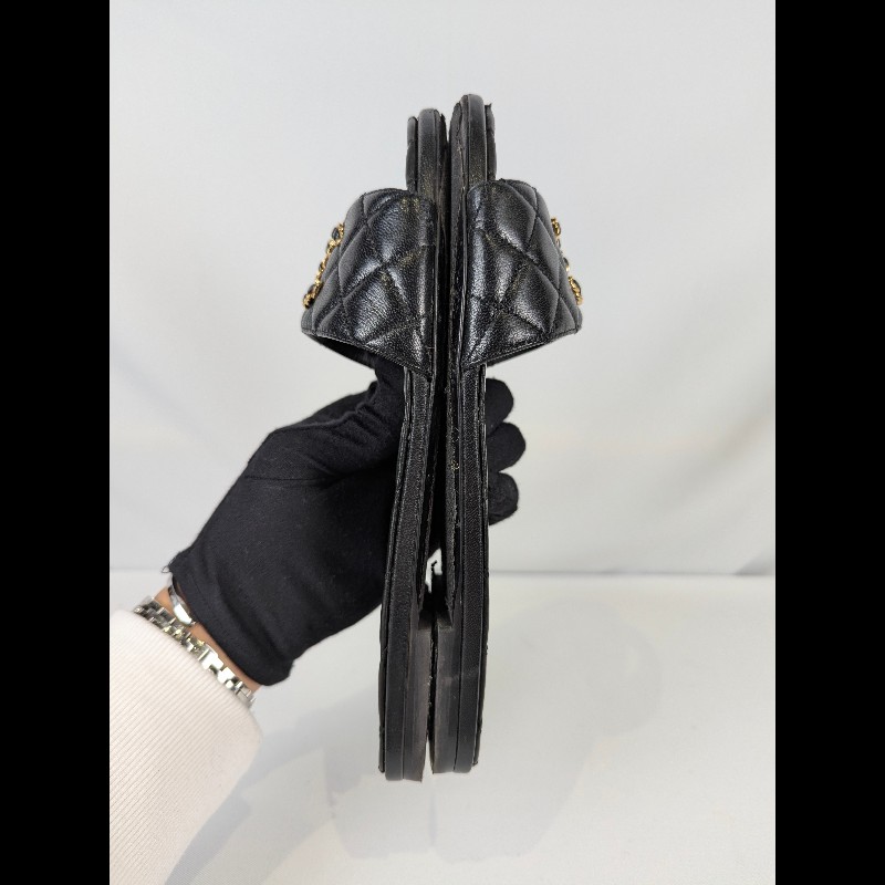 莉亞精品♡Chanel 皮穿鏈logo菱格紋拖鞋 尺碼38 二手美鞋-4