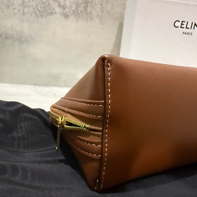 Celine 棕色 光滑牛皮革貝殼包 鏈條包 16cm-9
