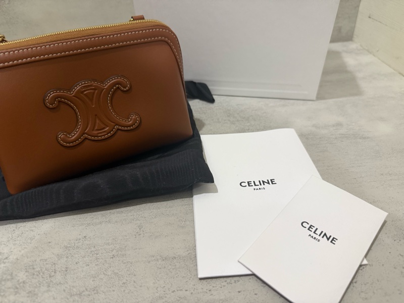 Celine 棕色 光滑牛皮革貝殼包 鏈條包 16cm-10