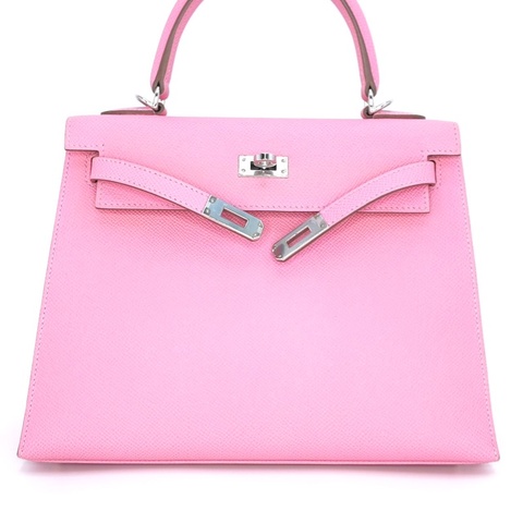 ［5024］Hermès 愛馬仕 Kelly 25 奶昔粉 手提包 EP皮 銀扣