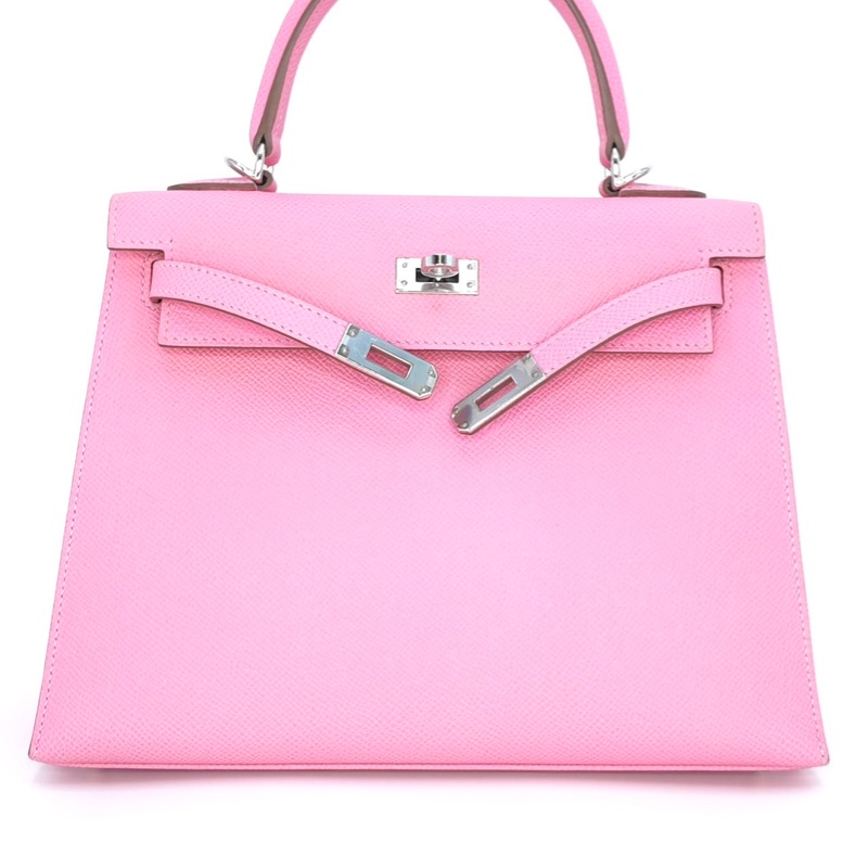［5024］Hermès 愛馬仕 Kelly 25 奶昔粉 手提包 EP皮 銀扣-0