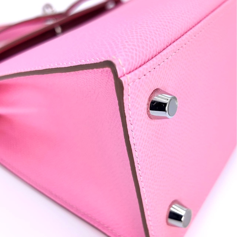 ［5024］Hermès 愛馬仕 Kelly 25 奶昔粉 手提包 EP皮 銀扣-8