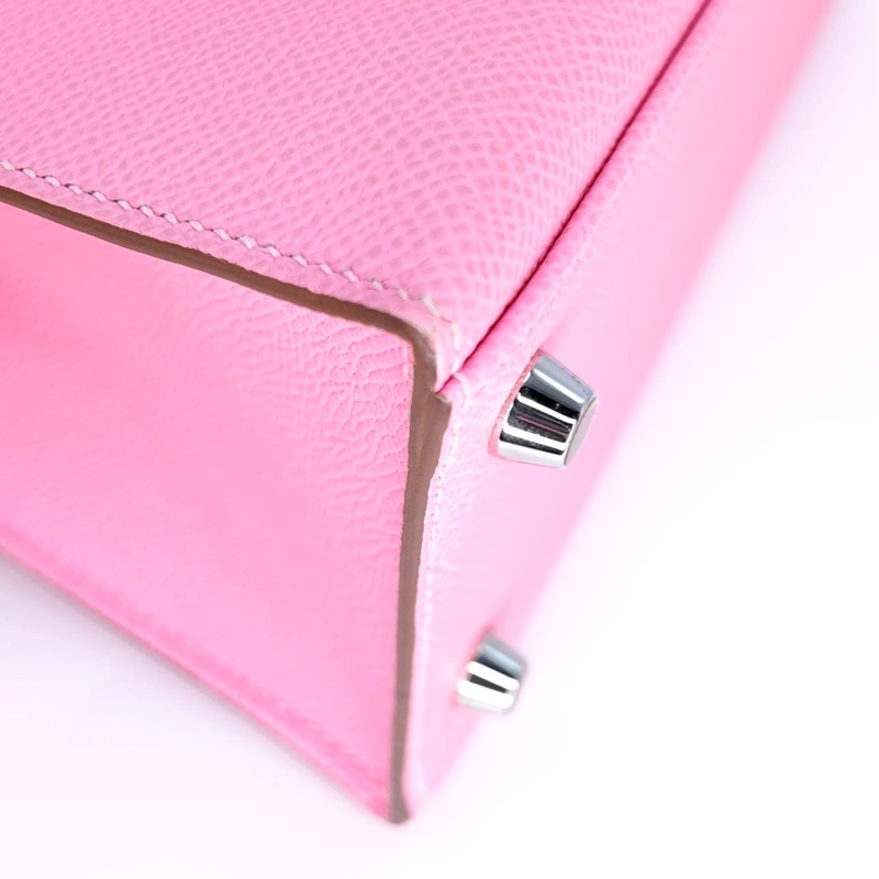 ［5024］Hermès 愛馬仕 Kelly 25 奶昔粉 手提包 EP皮 銀扣-10