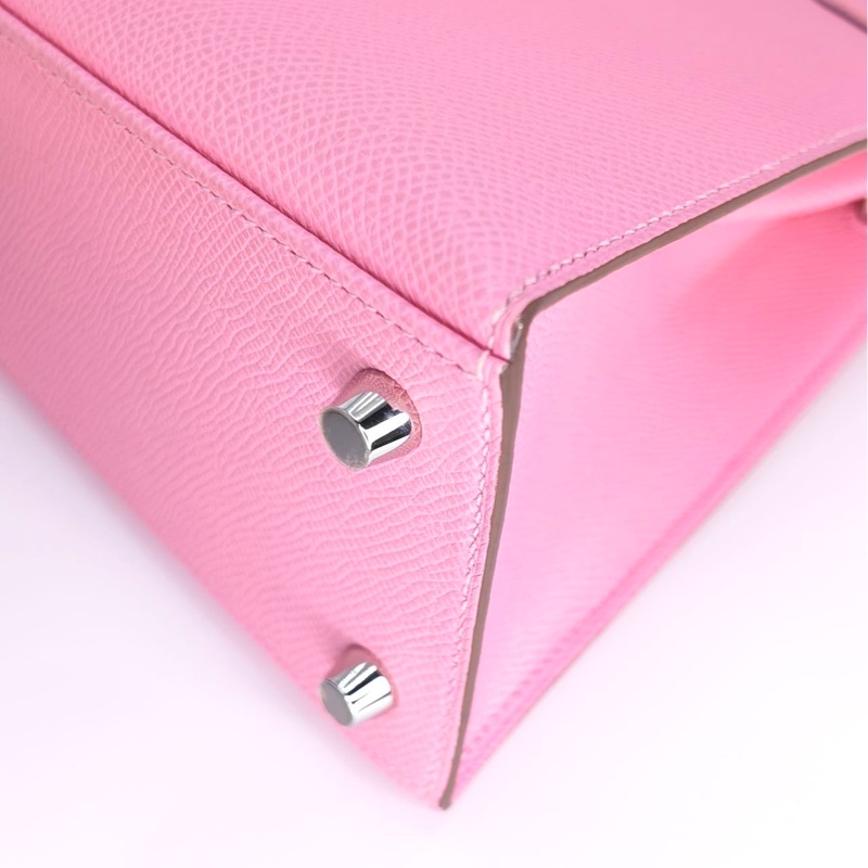 ［5024］Hermès 愛馬仕 Kelly 25 奶昔粉 手提包 EP皮 銀扣-11