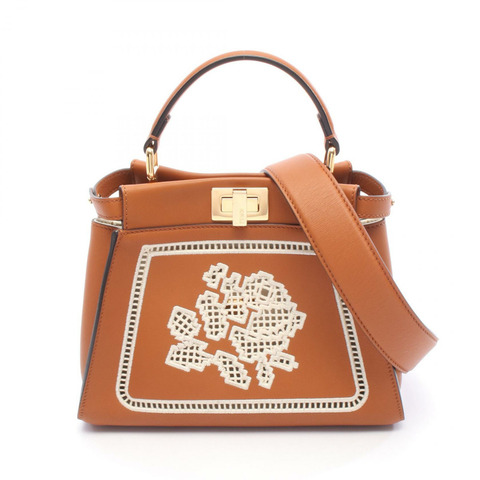 FENDI Mini Peek a boo 單肩斜背包 8BN244 皮革 棕色 二手 女士