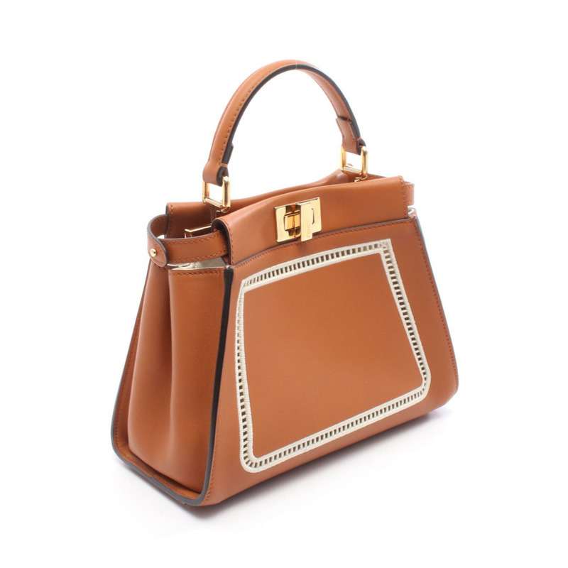 FENDI Mini Peek a boo 單肩斜背包 8BN244 皮革 棕色 二手 女士-1