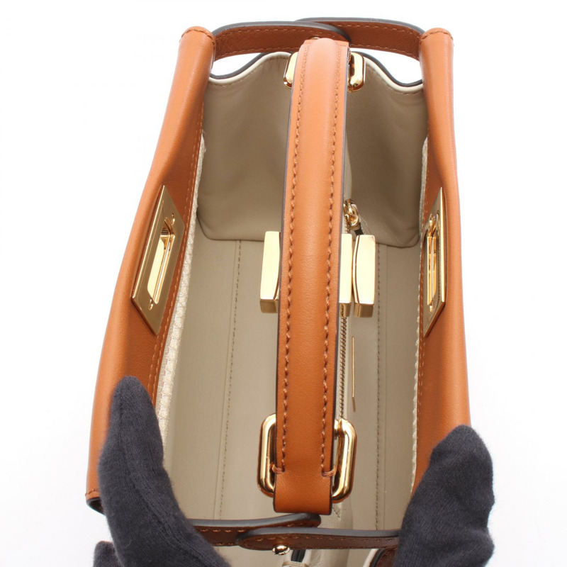 FENDI Mini Peek a boo 單肩斜背包 8BN244 皮革 棕色 二手 女士-2