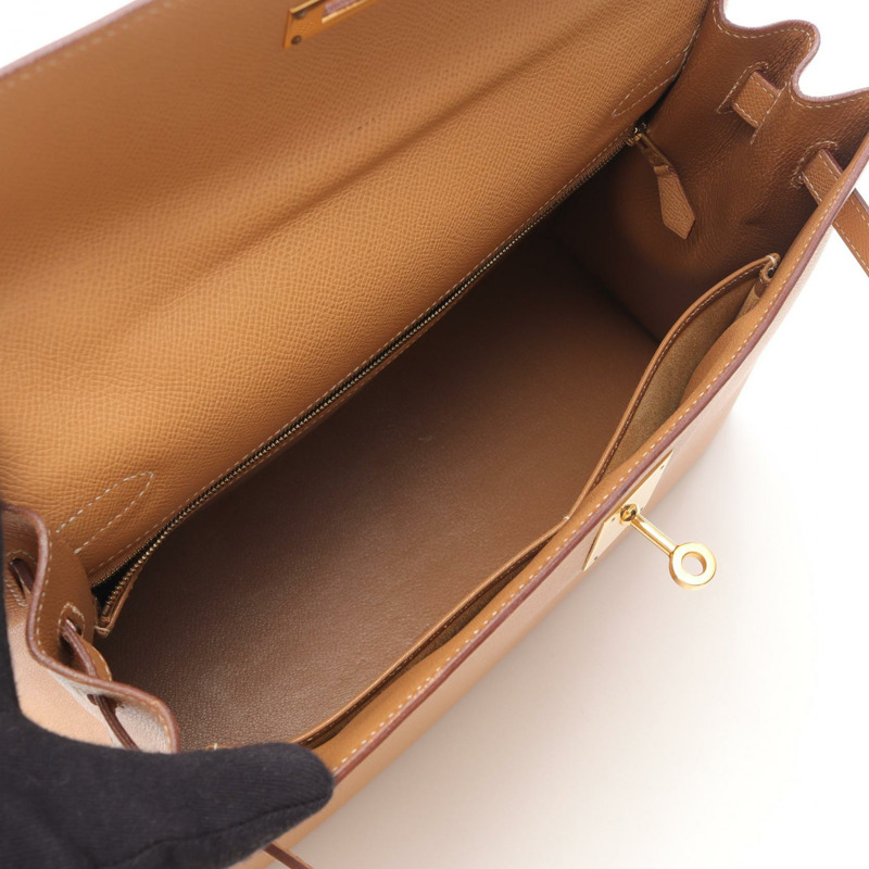 愛馬仕 Kelly 32 肩背包，棕色粒面 Couchevel 皮革，二手，金色五金-2