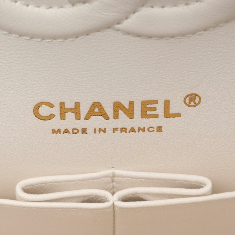 香奈兒 (CHANEL) Matelasse W 翻蓋鏈條肩背包 白色斜紋軟呢布料 二手 金色五金 女士 CC-3