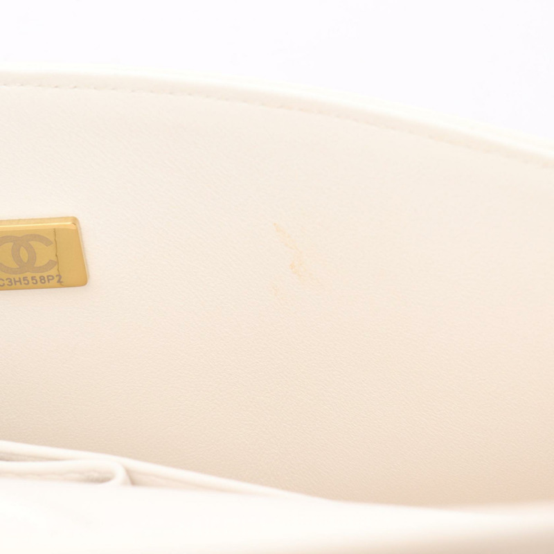 香奈兒 (CHANEL) Matelasse W 翻蓋鏈條肩背包 白色斜紋軟呢布料 二手 金色五金 女士 CC-5