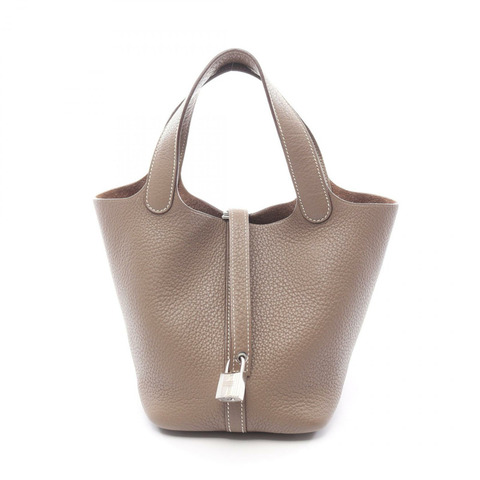 愛馬仕 Picotin Lock PM 托特包，Clemence 皮革，灰色/灰褐色，二手，帶五金件，大號