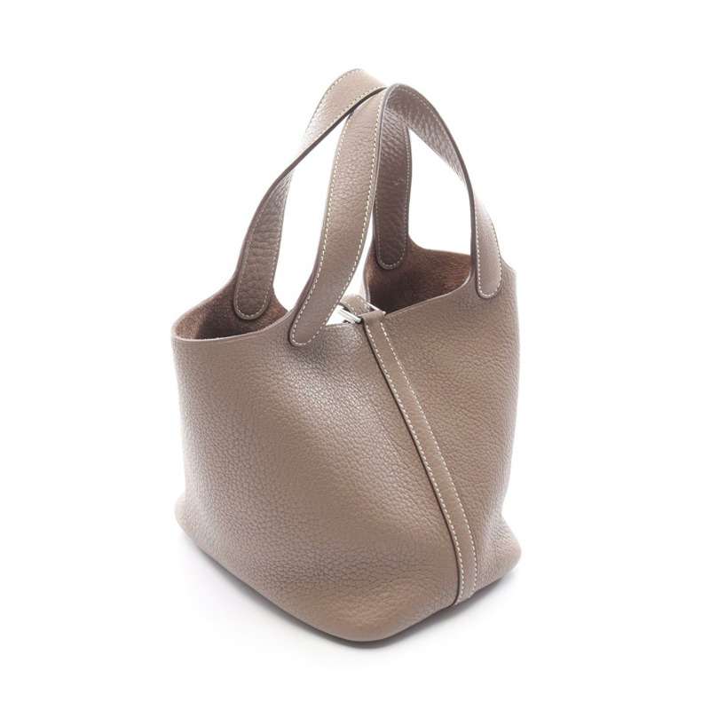 愛馬仕 Picotin Lock PM 托特包，Clemence 皮革，灰色/灰褐色，二手，帶五金件，大號-1