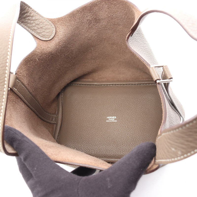 愛馬仕 Picotin Lock PM 托特包，Clemence 皮革，灰色/灰褐色，二手，帶五金件，大號-2