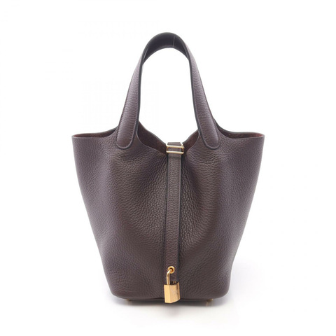 愛馬仕 Picotin Lock PM 托特手提包，Clemence 皮革，Rouge Sellier 色，二手，金色五金。