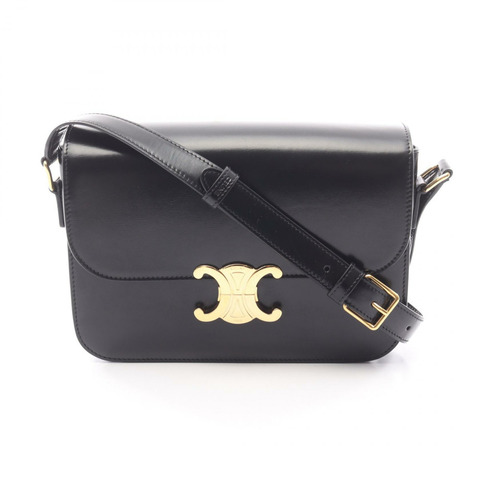 CELINE 經典 Triomphe 中型單肩斜背包 187363 皮革 BK 二手