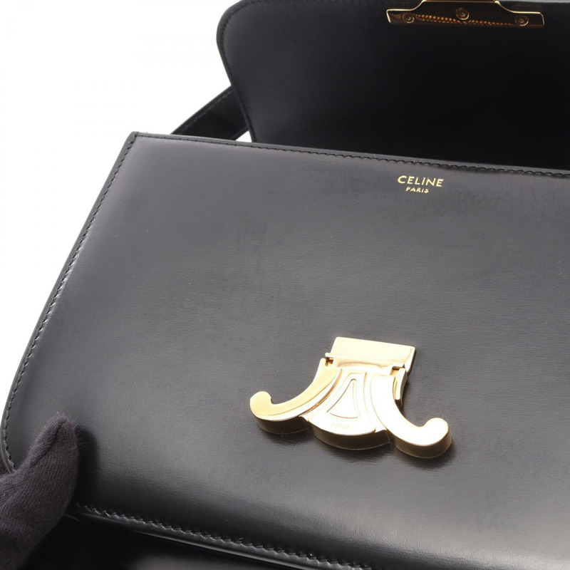 CELINE 經典 Triomphe 中型單肩斜背包 187363 皮革 BK 二手-4