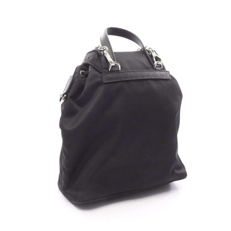 PRADA 鏈條肩挎斜背包 1BH029 尼龍 Saffiano 皮革 黑色 二手-1