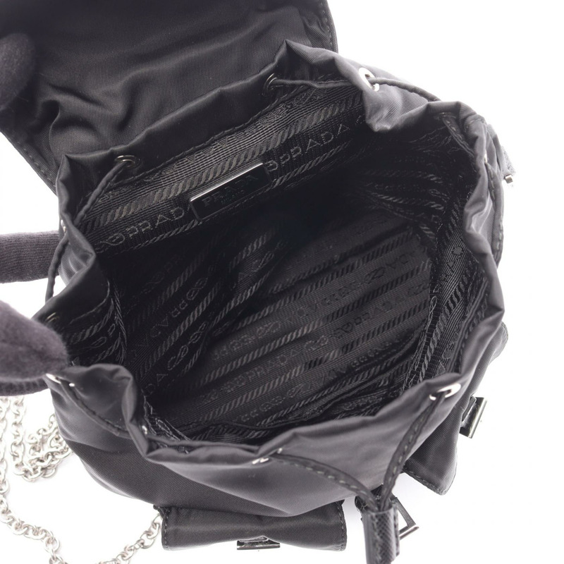 PRADA 鏈條肩挎斜背包 1BH029 尼龍 Saffiano 皮革 黑色 二手-2