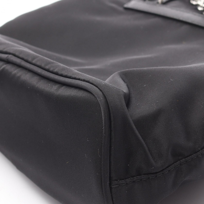 PRADA 鏈條肩挎斜背包 1BH029 尼龍 Saffiano 皮革 黑色 二手-4