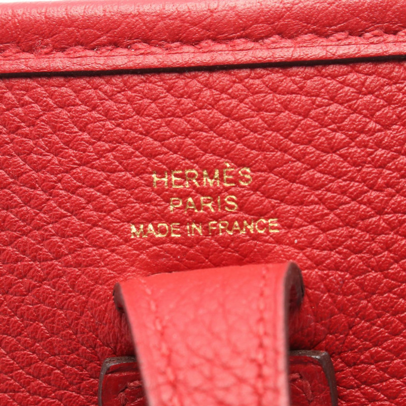 HERMES Evelyne TPM 單肩斜背包 Clemence 皮革 Rouge coeur GHW D-4