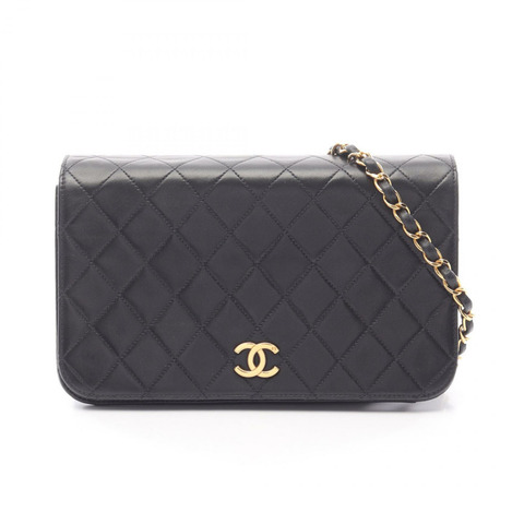 香奈兒 (CHANEL) 絎縫全蓋鏈條肩背包，羊皮材質，黑色，二手，女士，金色五金