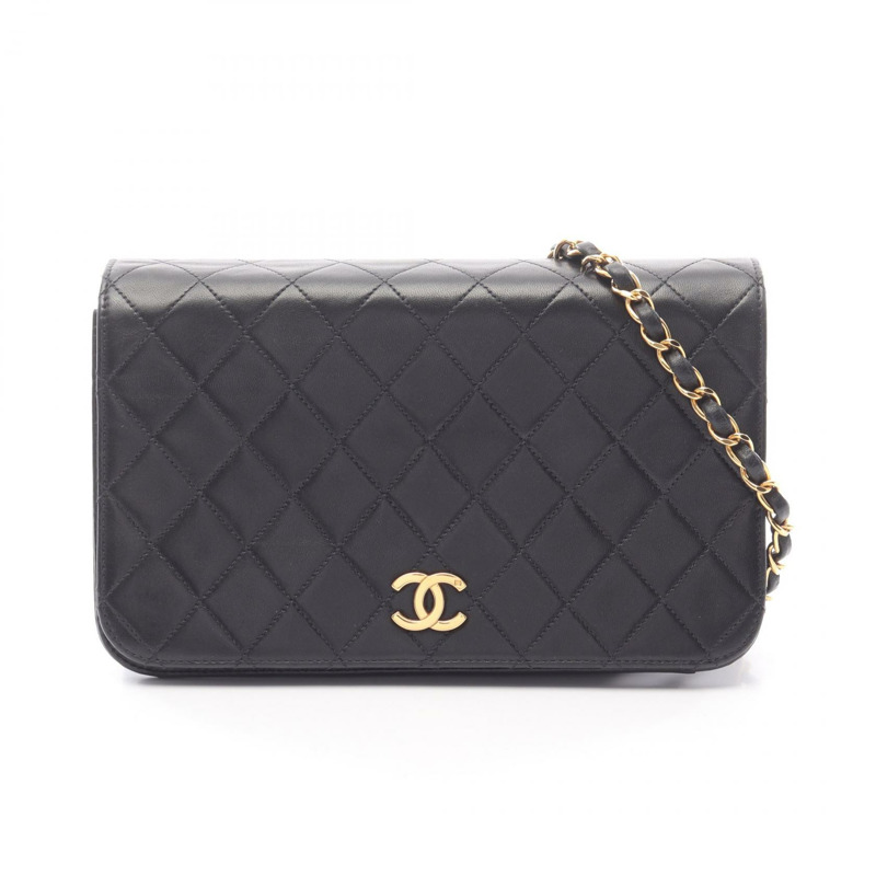香奈兒 (CHANEL) 絎縫全蓋鏈條肩背包，羊皮材質，黑色，二手，女士，金色五金-0