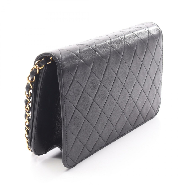 香奈兒 (CHANEL) 絎縫全蓋鏈條肩背包，羊皮材質，黑色，二手，女士，金色五金-1
