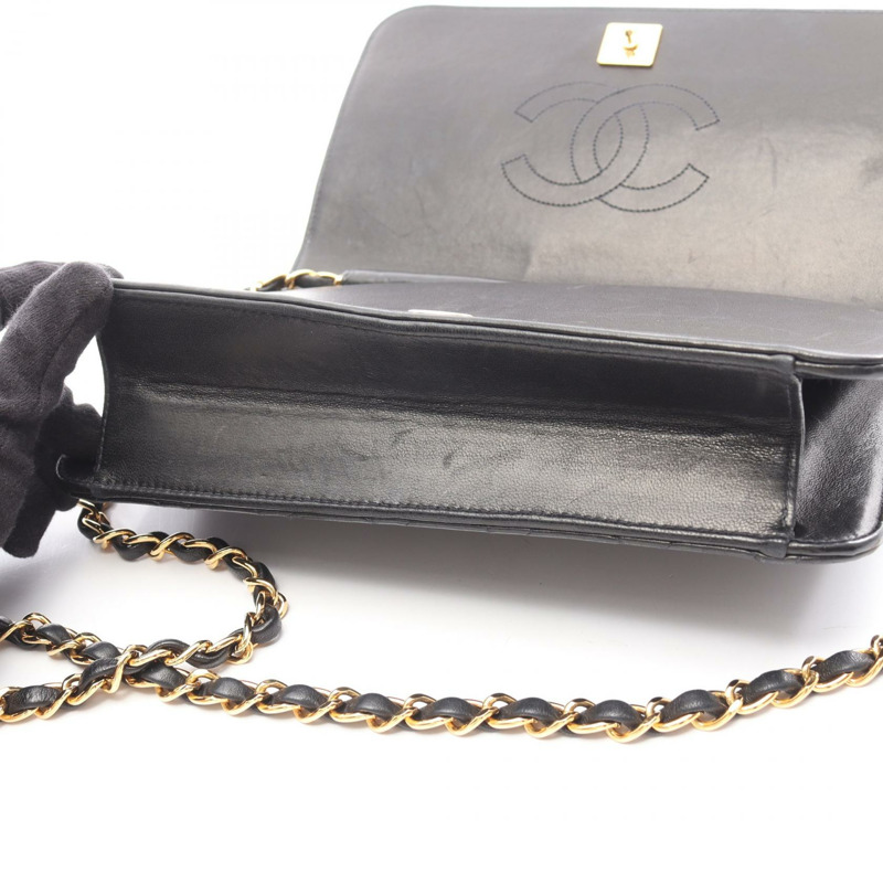 香奈兒 (CHANEL) 絎縫全蓋鏈條肩背包，羊皮材質，黑色，二手，女士，金色五金-7