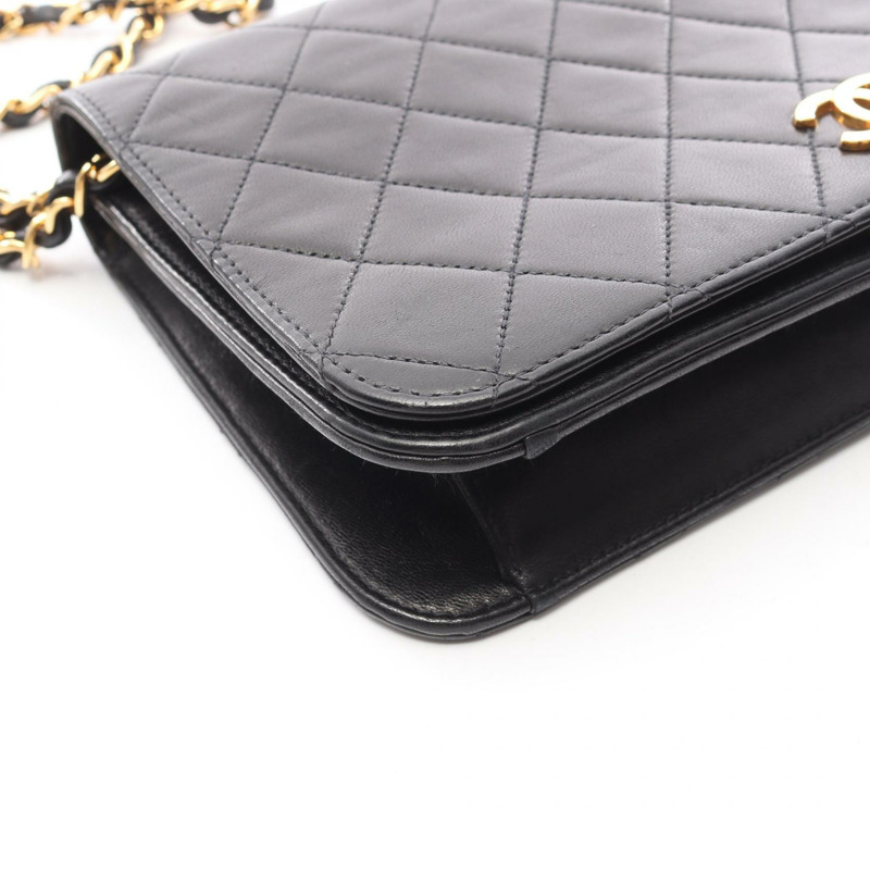 香奈兒 (CHANEL) 絎縫全蓋鏈條肩背包，羊皮材質，黑色，二手，女士，金色五金-9