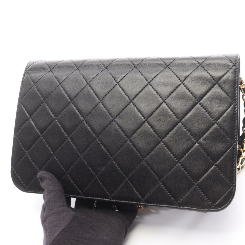 香奈兒 (CHANEL) 絎縫全蓋鏈條肩背包，羊皮材質，黑色，二手，女士，金色五金-12