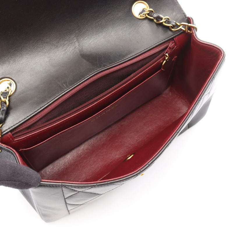 香奈兒 (CHANEL) 絎縫 Diana 翻蓋鏈條單肩背包,羊皮材質,黑色,二手,女士款,金色五金-2