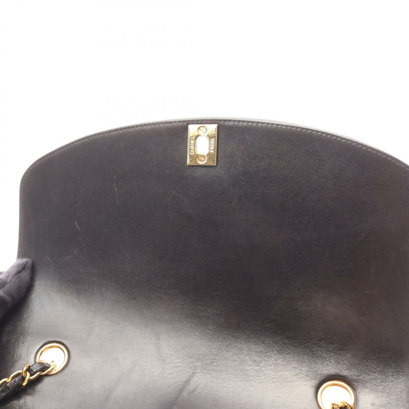 香奈兒 (CHANEL) 絎縫 Diana 翻蓋鏈條單肩背包,羊皮材質,黑色,二手,女士款,金色五金-6