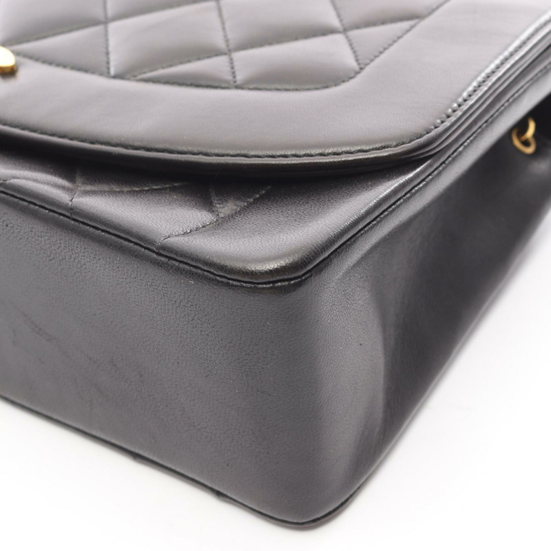 香奈兒 (CHANEL) 絎縫 Diana 翻蓋鏈條單肩背包,羊皮材質,黑色,二手,女士款,金色五金-9